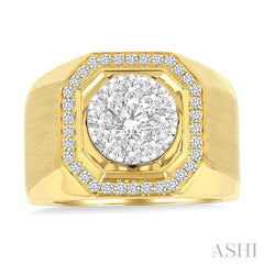 1 3/8 Ctw Octagonal Shape Lovebright Round Cut Diamond Men's Ring in 14K Yellow and White Gold