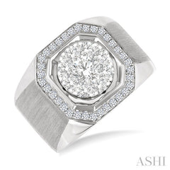 1 3/8 Ctw Octagonal Shape Lovebright Round Cut Diamond Men's Ring in 10K White Gold