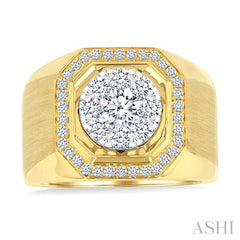 1 3/8 Ctw Octagonal Shape Lovebright Round Cut Diamond Men's Ring in 10K Yellow and White Gold