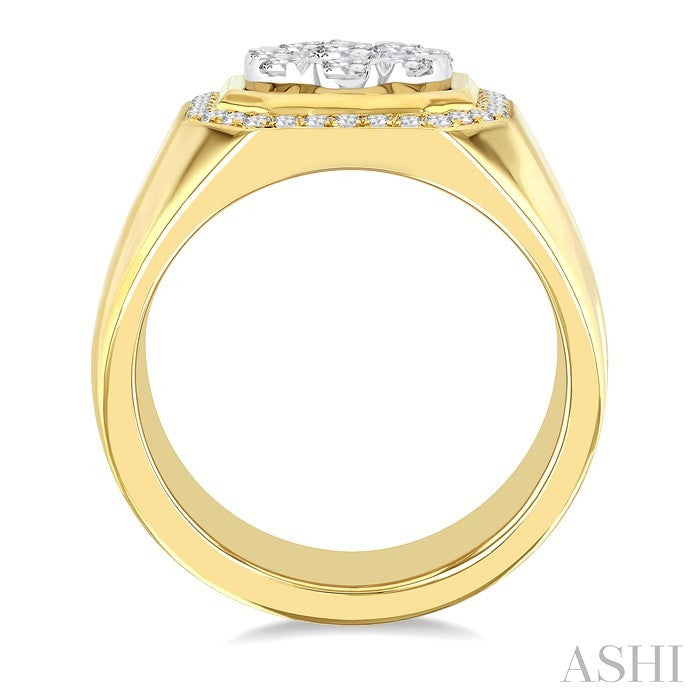 1 3/8 Ctw Octagonal Shape Lovebright Round Cut Diamond Men's Ring in 10K Yellow and White Gold