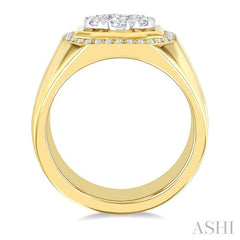 1 3/8 Ctw Octagonal Shape Lovebright Round Cut Diamond Men's Ring in 10K Yellow and White Gold