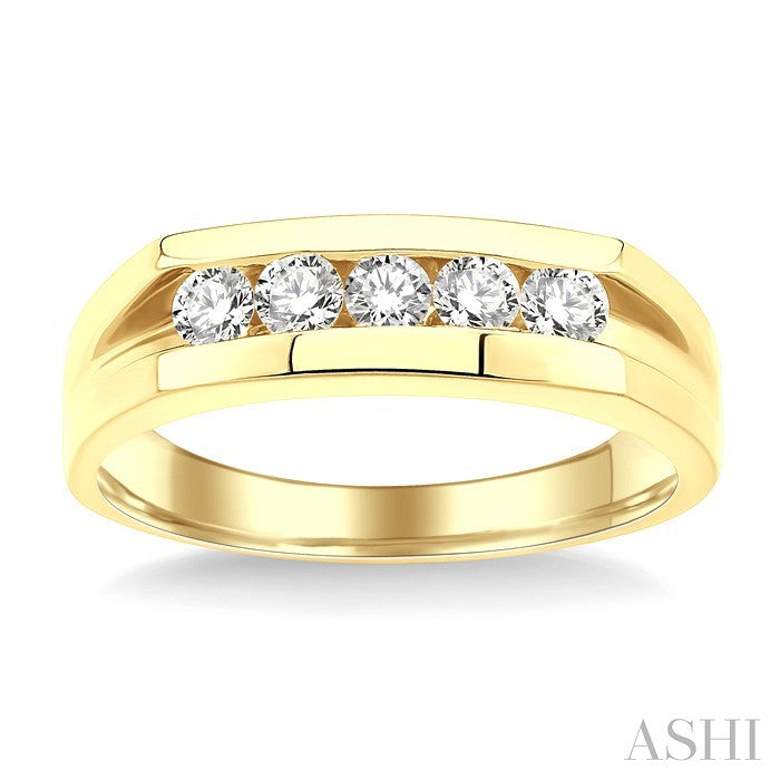 1/2 Ctw Channel Set Round Cut Diamonds Men's Band in 14K Yellow Gold