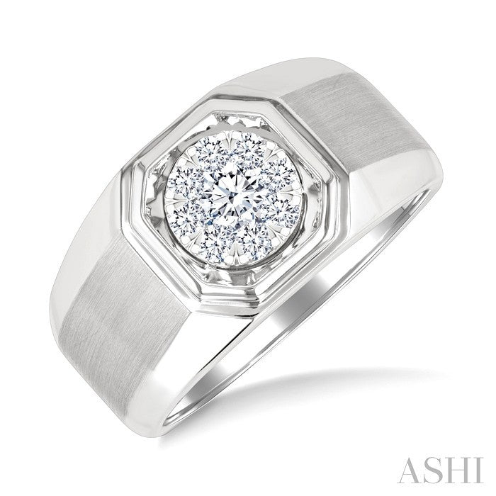 1/2 Ctw Octagonal Shape Lovebright Round Cut Diamond Men's Ring in 14K White Gold