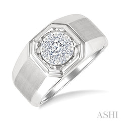 1/2 Ctw Octagonal Shape Lovebright Round Cut Diamond Men's Ring in 14K White Gold