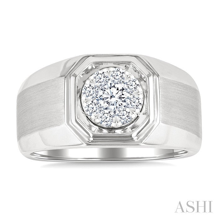 1/2 Ctw Octagonal Shape Lovebright Round Cut Diamond Men's Ring in 14K White Gold