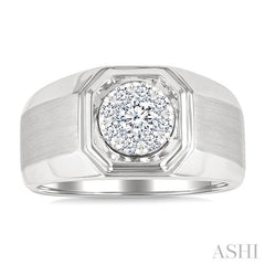 1/2 Ctw Octagonal Shape Lovebright Round Cut Diamond Men's Ring in 14K White Gold