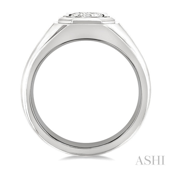 1/2 Ctw Octagonal Shape Lovebright Round Cut Diamond Men's Ring in 14K White Gold