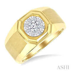1/2 Ctw Octagonal Shape Lovebright Round Cut Diamond Men's Ring in 14K Yellow and White Gold