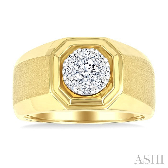 1/2 Ctw Octagonal Shape Lovebright Round Cut Diamond Men's Ring in 14K Yellow and White Gold