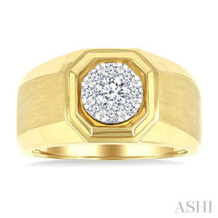1/2 Ctw Octagonal Shape Lovebright Round Cut Diamond Men's Ring in 14K Yellow and White Gold
