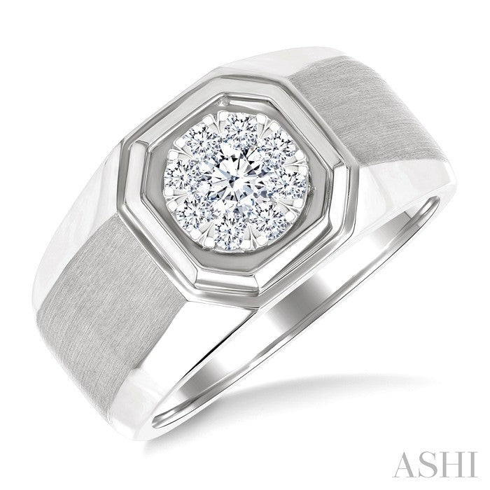 1/2 Ctw Octagonal Shape Lovebright Round Cut Diamond Men's Ring in 10K White Gold