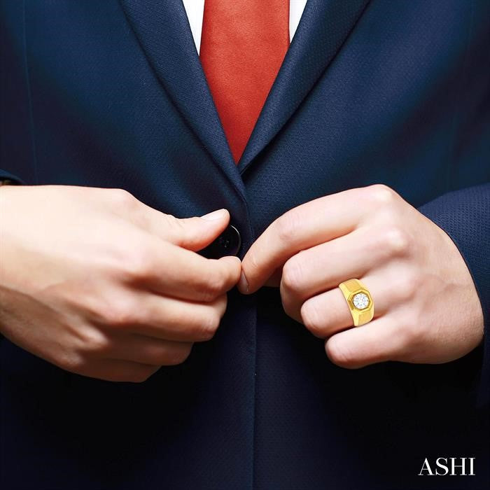 1/2 Ctw Octagonal Shape Lovebright Round Cut Diamond Men's Ring in 10K Yellow and White Gold