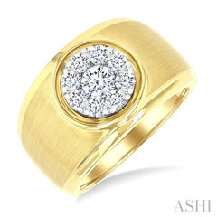1 Ctw Circular Wide Shank Lovebright Round Cut Diamond Men's Ring in 14K Yellow and White Gold