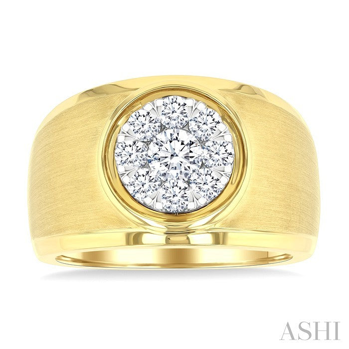 1 Ctw Circular Wide Shank Lovebright Round Cut Diamond Men's Ring in 14K Yellow and White Gold