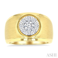 1 Ctw Circular Wide Shank Lovebright Round Cut Diamond Men's Ring in 14K Yellow and White Gold