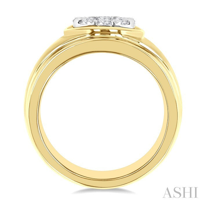 1 Ctw Circular Wide Shank Lovebright Round Cut Diamond Men's Ring in 14K Yellow and White Gold