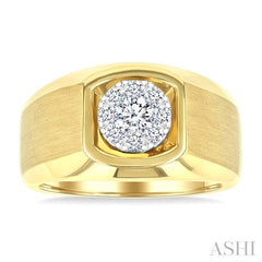 1/2 Ctw Basin Nestled Circular Mount Lovebright Round Cut Diamond Men's Ring in 14K Yellow and White Gold