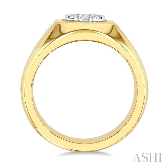 1/2 Ctw Basin Nestled Circular Mount Lovebright Round Cut Diamond Men's Ring in 14K Yellow and White Gold