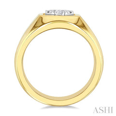 1/2 Ctw Basin Nestled Circular Mount Lovebright Round Cut Diamond Men's Ring in 10K Yellow and White Gold