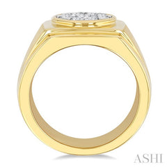 1 Ctw Cushion Shape Top Lovebright Round Cut Diamond Men's Ring in 14K Yellow and White Gold