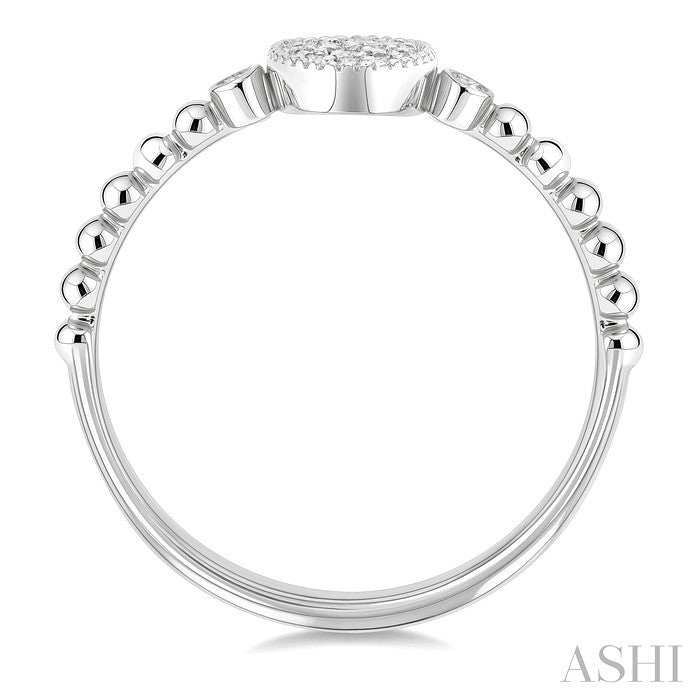 1/8 Ctw Petite Bead Shank Oval Center Round Cut Diamond Fashion Ring in 10K White Gold