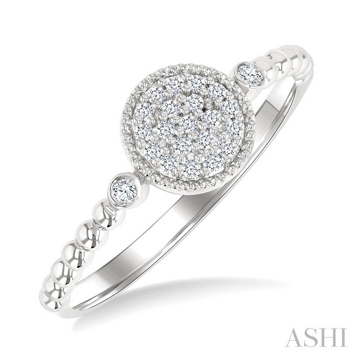 1/8 Ctw Petite Bead Shank Circular Center Round Cut Diamond Fashion Ring in 10K White Gold