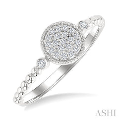 1/8 Ctw Petite Bead Shank Circular Center Round Cut Diamond Fashion Ring in 10K White Gold