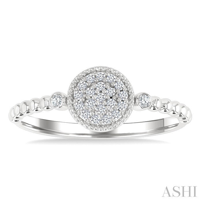 1/8 Ctw Petite Bead Shank Circular Center Round Cut Diamond Fashion Ring in 10K White Gold