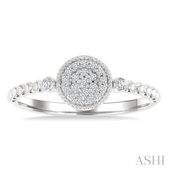 1/8 Ctw Petite Bead Shank Circular Center Round Cut Diamond Fashion Ring in 10K White Gold