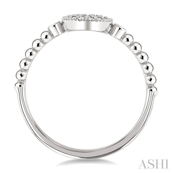 1/8 Ctw Petite Bead Shank Circular Center Round Cut Diamond Fashion Ring in 10K White Gold