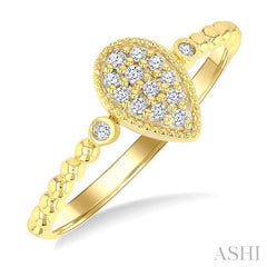 1/8 Ctw Petite Bead Shank Pear Shape Center Round Cut Diamond Fashion Ring in 10K Yellow Gold