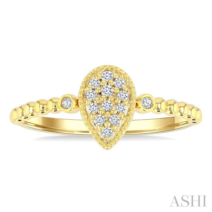 1/8 Ctw Petite Bead Shank Pear Shape Center Round Cut Diamond Fashion Ring in 10K Yellow Gold