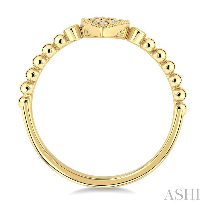 1/8 Ctw Petite Bead Shank Pear Shape Center Round Cut Diamond Fashion Ring in 10K Yellow Gold