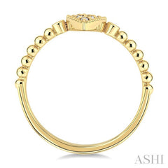 1/8 Ctw Petite Bead Shank Pear Shape Center Round Cut Diamond Fashion Ring in 10K Yellow Gold