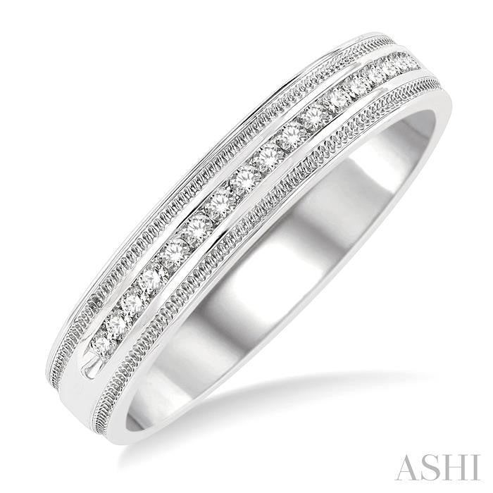 1/4 Ctw Parallel Milgrain & Niched Center Round Cut Diamond Men's Wedding Band in 14K White Gold