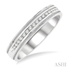 1/4 Ctw Parallel Milgrain & Niched Center Round Cut Diamond Men's Wedding Band in 14K White Gold
