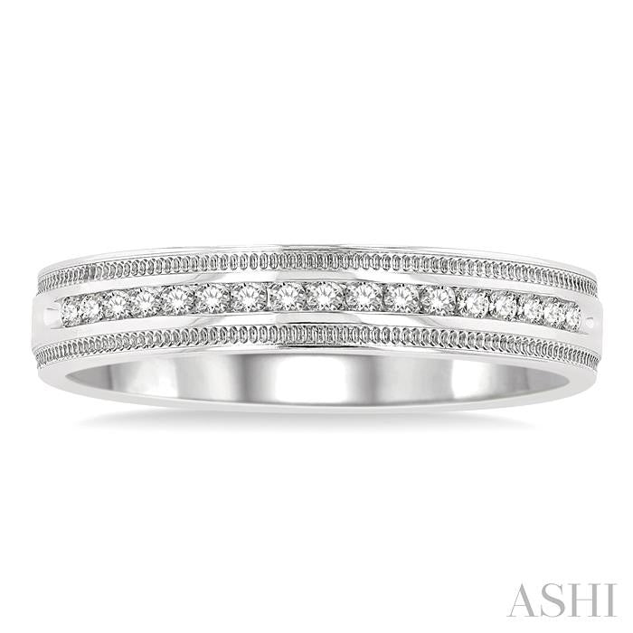 1/4 Ctw Parallel Milgrain & Niched Center Round Cut Diamond Men's Wedding Band in 14K White Gold