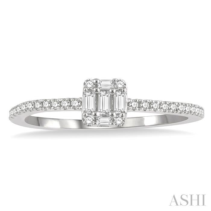 1/4 Ctw Cushion Shape Petite Baguette and Round Cut Diamond Fashion Promise Ring in 14K White Gold