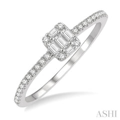 1/4 Ctw Cushion Shape Petite Baguette and Round Cut Diamond Fashion Promise Ring in 10K White Gold