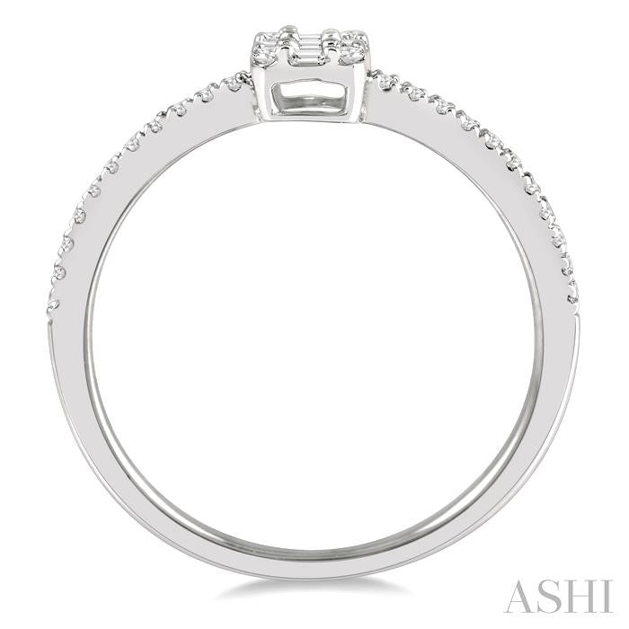 1/4 Ctw Cushion Shape Petite Baguette and Round Cut Diamond Fashion Promise Ring in 10K White Gold