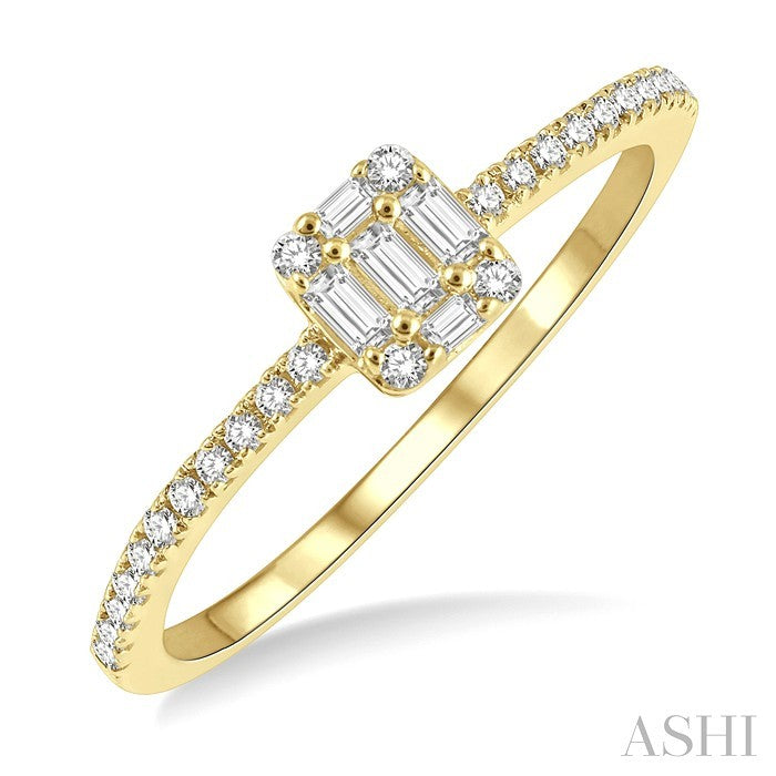 1/4 Ctw Cushion Shape Petite Baguette and Round Cut Diamond Fashion Promise Ring in 10K Yellow Gold