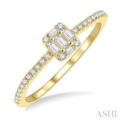 1/4 Ctw Cushion Shape Petite Baguette and Round Cut Diamond Fashion Promise Ring in 10K Yellow Gold