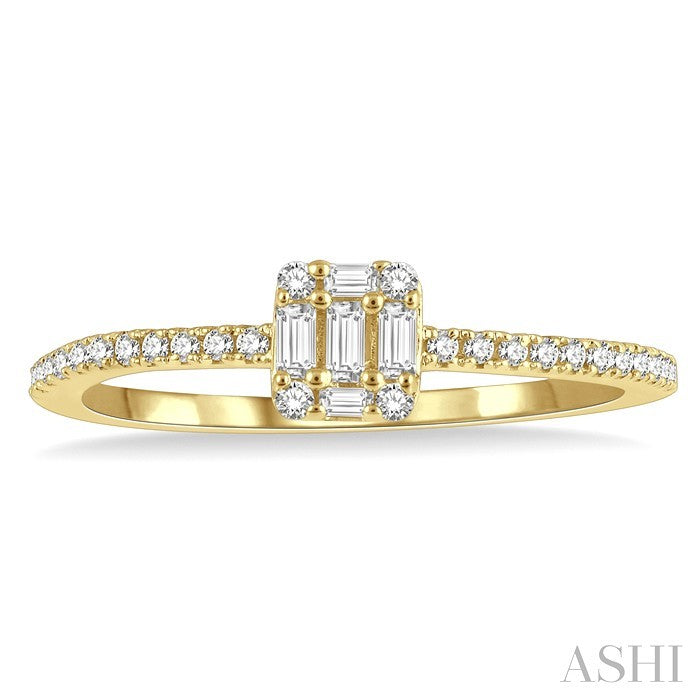 1/4 Ctw Cushion Shape Petite Baguette and Round Cut Diamond Fashion Promise Ring in 10K Yellow Gold
