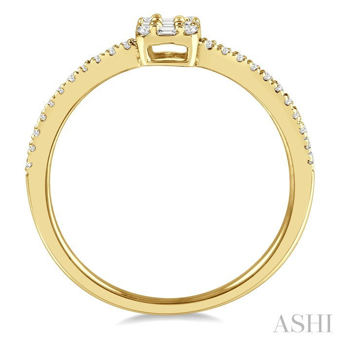 1/4 Ctw Cushion Shape Petite Baguette and Round Cut Diamond Fashion Promise Ring in 10K Yellow Gold