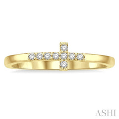 1/10 Ctw Petite Reclining Cross Round Cut Diamond Stackable Fashion Ring in 10K Yellow Gold