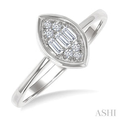 1/6 Ctw Petite Bezel Set Marquise Shape Fusion Baguette and Round Cut Diamond Fashion Ring in 10K White Gold