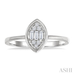 1/6 Ctw Petite Bezel Set Marquise Shape Fusion Baguette and Round Cut Diamond Fashion Ring in 10K White Gold