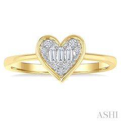 1/6 Ctw Petite Bezel Set Heart Shape Fusion Baguette and Round Cut Diamond Fashion Ring in 10K Yellow Gold