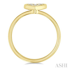 1/6 Ctw Petite Bezel Set Heart Shape Fusion Baguette and Round Cut Diamond Fashion Ring in 10K Yellow Gold
