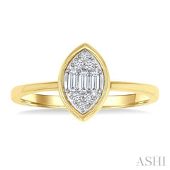 1/6 Ctw Petite Bezel Set Marquise Shape Fusion Baguette and Round Cut Diamond Fashion Ring in 10K Yellow Gold